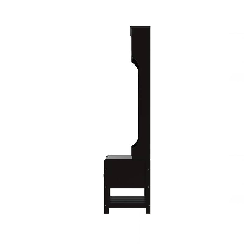 3-in-1 Hallway Hall Tree with 2 Storage Drawers, 4 Coat Hooks, Padded Bench Cushion, Entryway Shoe Rack with Top Shelves