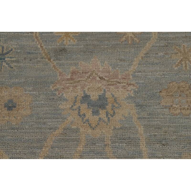 Vegetable Dye Blue Oushak Turkish Runner Rug Hand-Knotted Wool Carpet - 3'1" x 11'8"