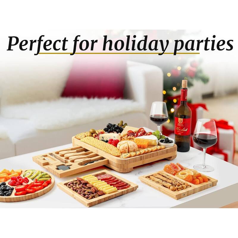 Zulay Kitchen Premium Bamboo Cheese Board Set (Deluxe Set)