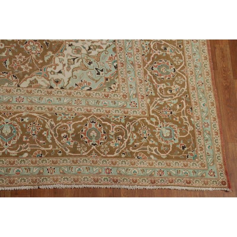 Traditional Kashan Persian Vintage Area Rug Hand-Knotted Wool Carpet - 9'7" x 13'1"