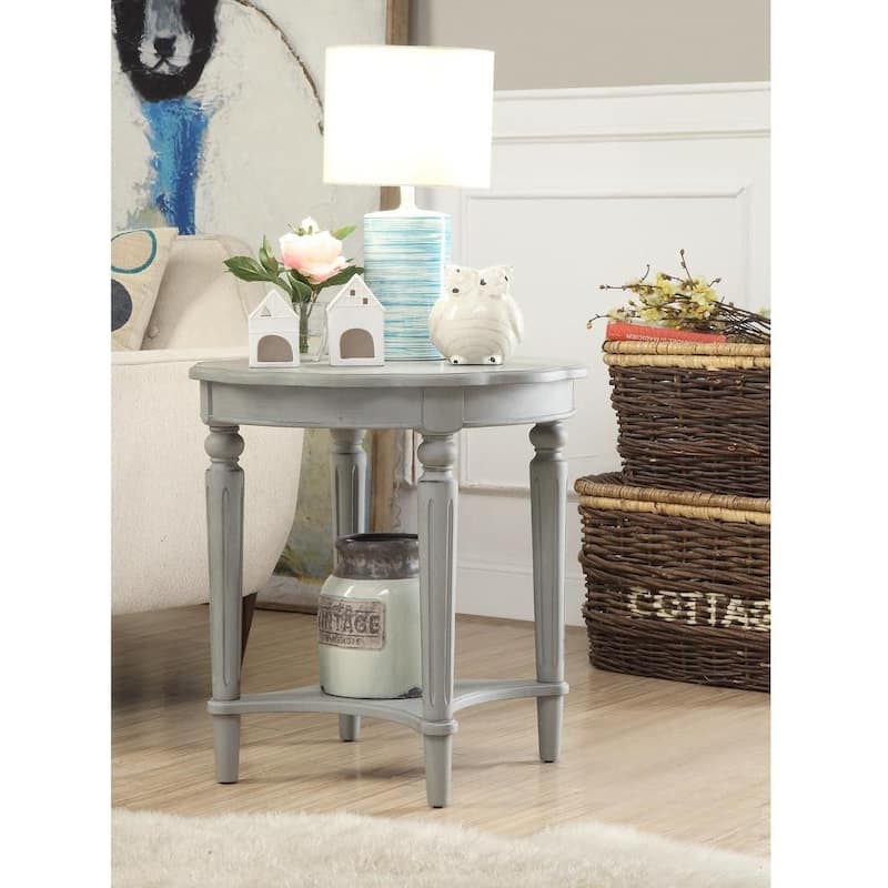 24" Versatile Solid Wood Round Side Table with Weathered Finish and Shelf for Living Room Decor - 24" H x 24" W x 24" D