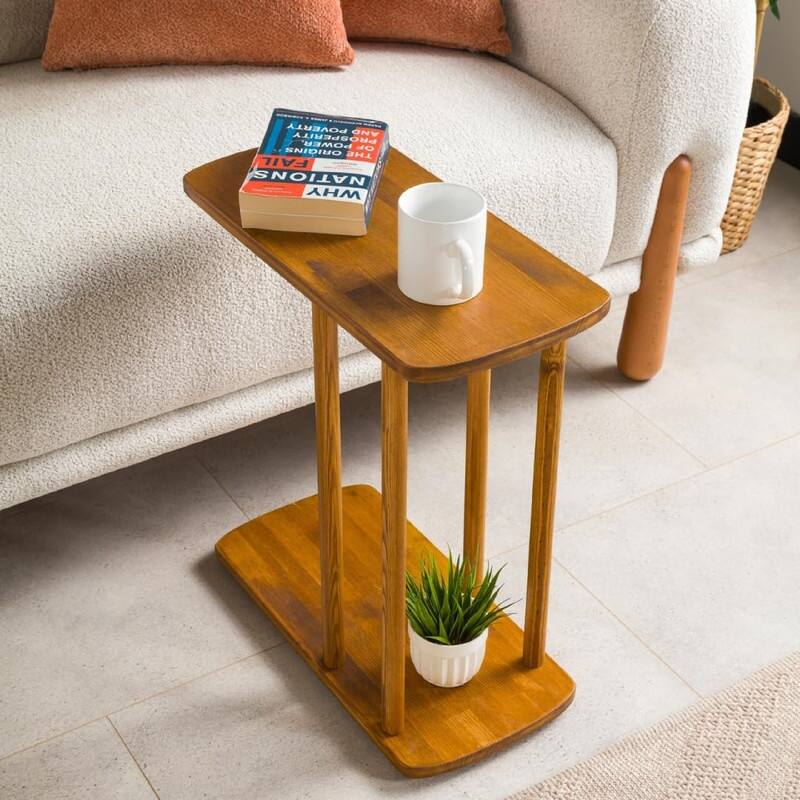 C-Shaped Solid Wood End Table - 19.3"D x 7.5"W x 21.6"H - Oak