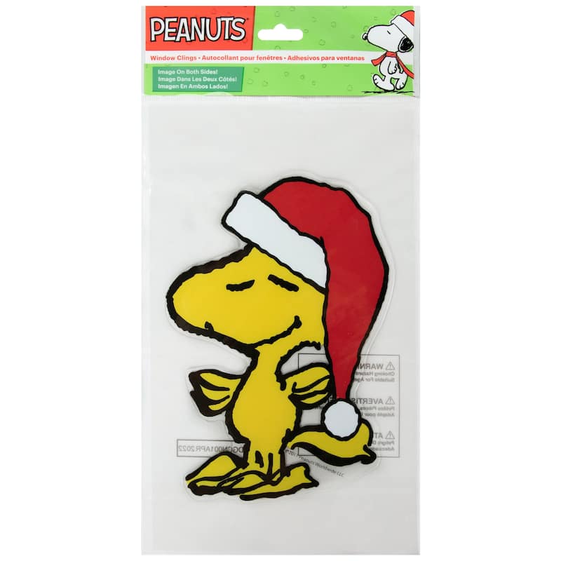 Peanuts Woodstock in Santa Hat Christmas Window Cling Decoration - 7"