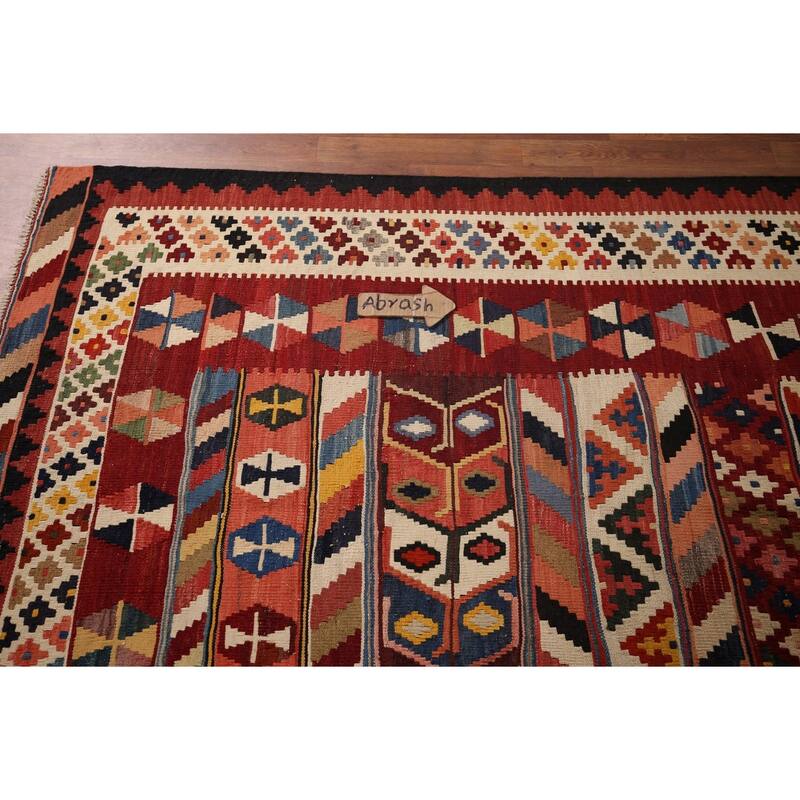 Vegetable Dye Red Kilim Qashqai Persian Vintage Hand-Woven Wool Carpet - 5'0"x 8'1"