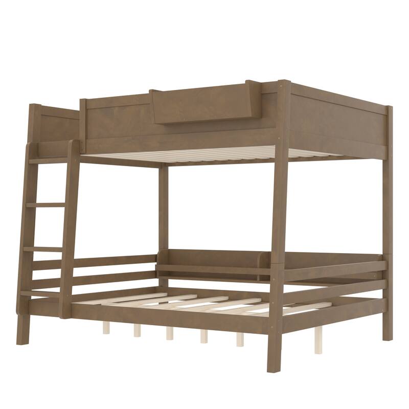 Wood Bunk Bed with Storage Shelves and Bookshelf, Ladder & Guardrails, Detachable Design