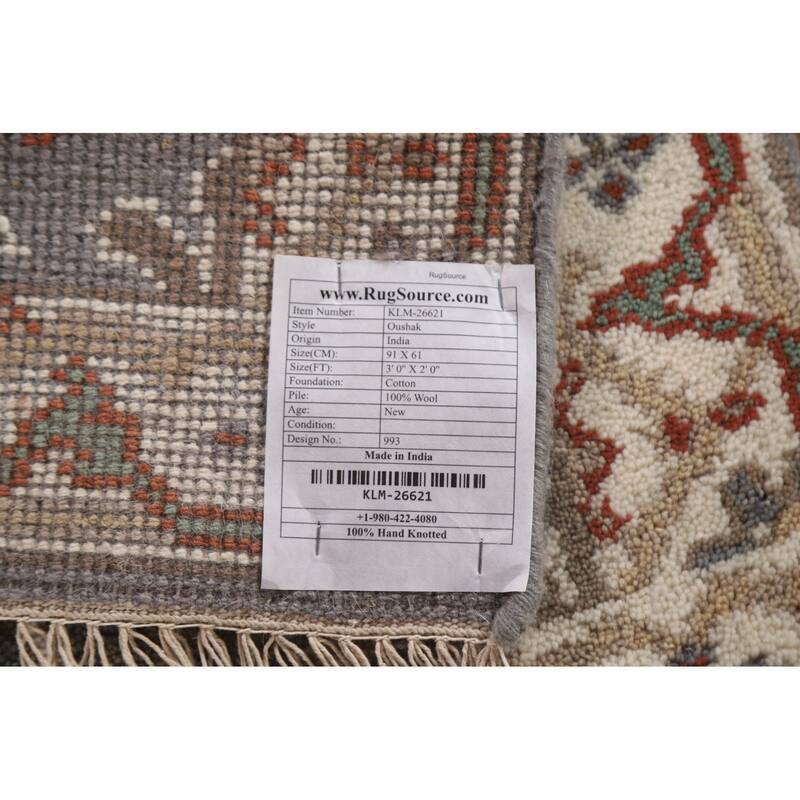 Grey Oushak Indian Area Rug Handmade Wool Carpet - 2'0"x 3'0"
