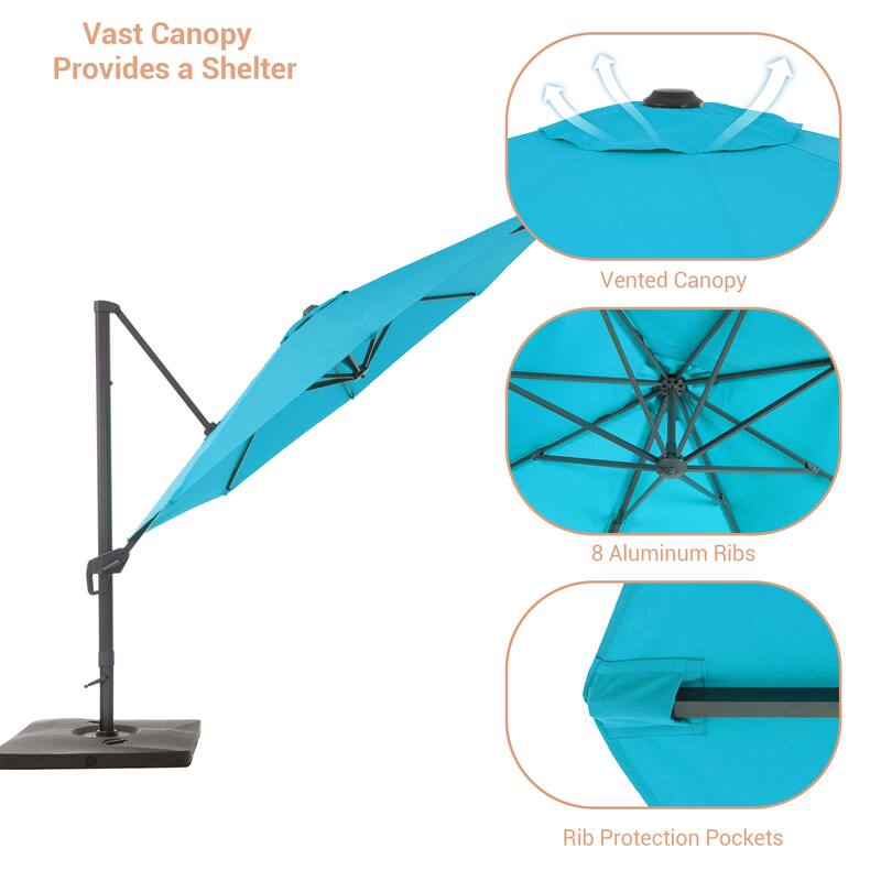 LIVOOSUN 11ft Patio Offset Umbrella Cantilever Umbrella with Base