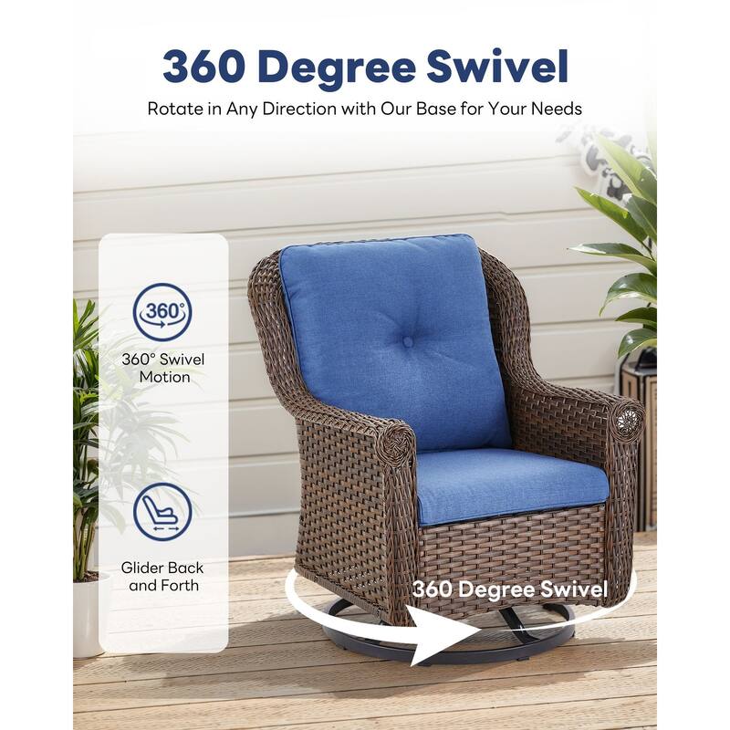 Outdoor 2-Seat Sofa with 2 Swivel Chair Table Brown - Blue