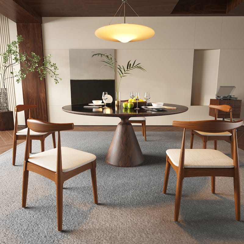 Modern 2 Piece Fabric Solid Wood Kitchen Dining Chair with Cushions and Backrest for Dining Room Kitchen Living Room Bedroom - Brown