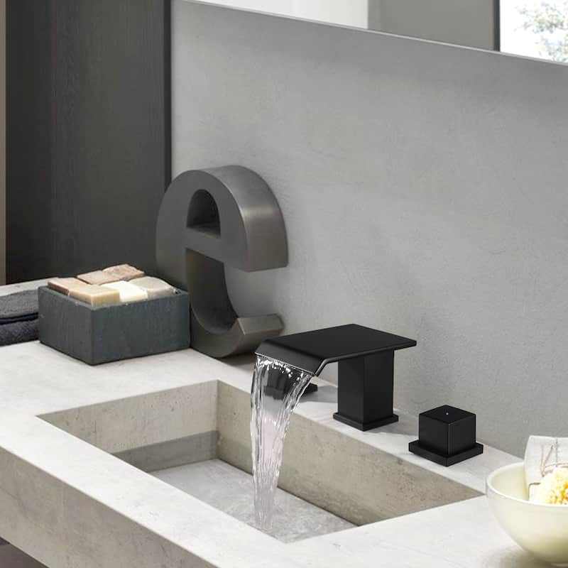 Widespread Waterfall Bathroom Sink Faucet, 2-Handle Bathroom Vanity Sink Faucets with Drain Assembly - 8" W×3.64" H