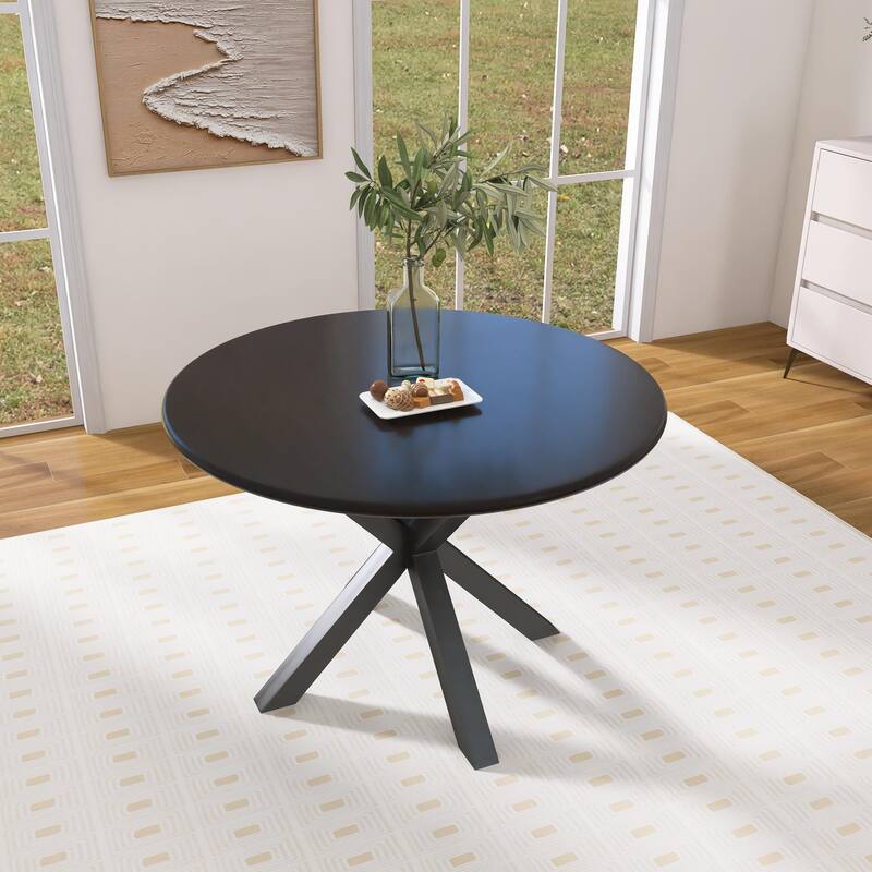 42 Inch Dining Table With Round Table Top and Steel Cross Legs - 29"H x 42"L x 42"W - Black