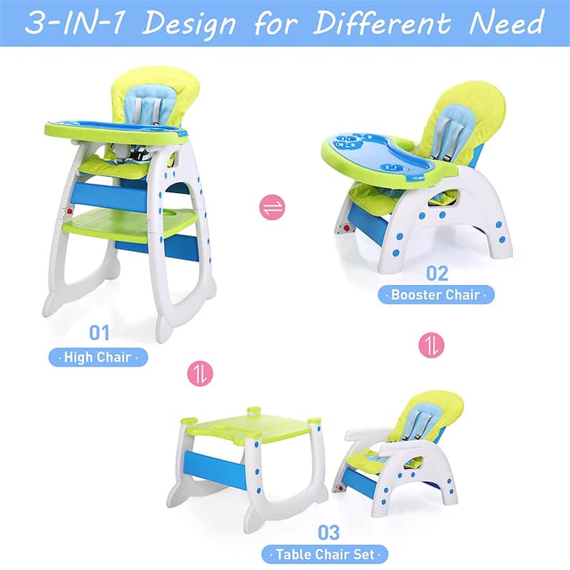High Chairs Baby Toddler, Table Booster Seat Adjustable W/Tray, Green