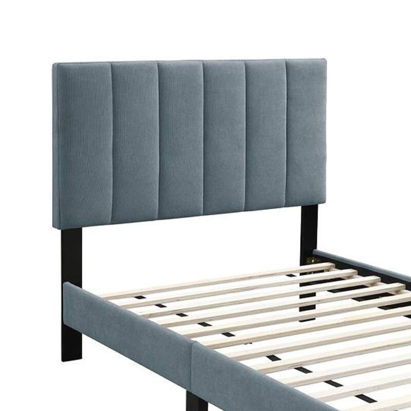 Lilian Twin Bed, Soft Channel Tufted Light Gray Linen Upholstery