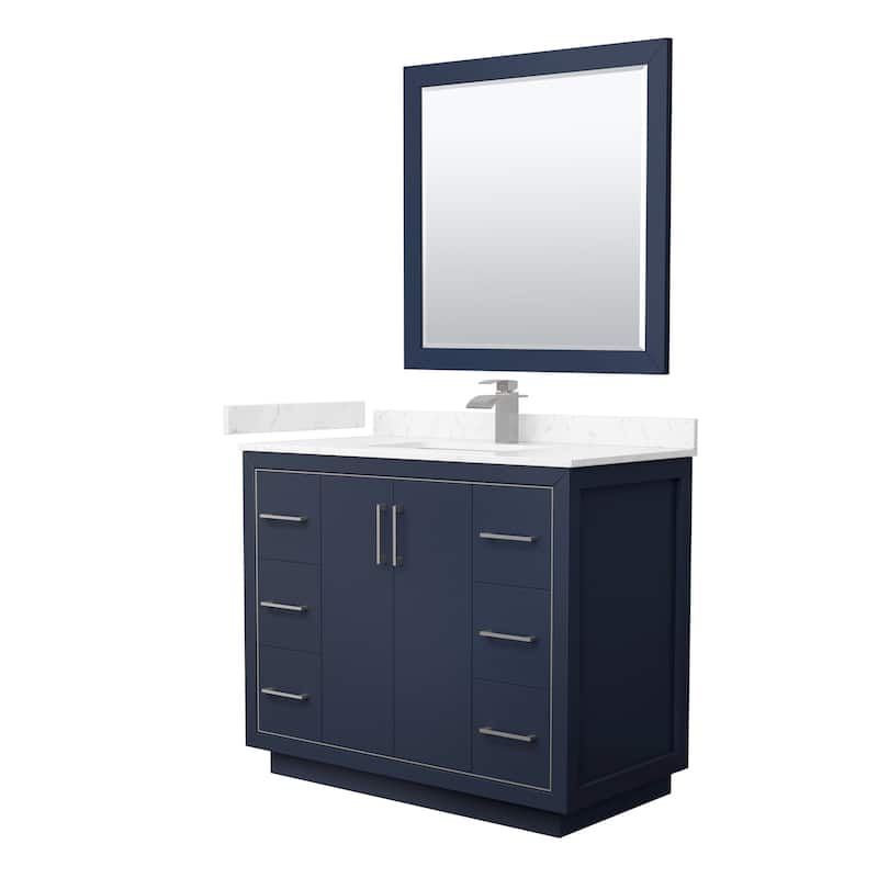 Wyndham Collection WCF1111-42S-VCA-M34 Icon 42" Free Standing Single - Dark Blue / Carrara Cultured Marble Top / Brushed - Painted
