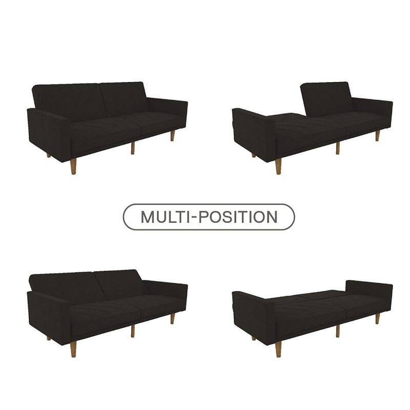 Black Mid-Century Modern Linen Upholstered Sofa Bed with Classic Wood Legs - 78.5L x 32W x 33.5H in.