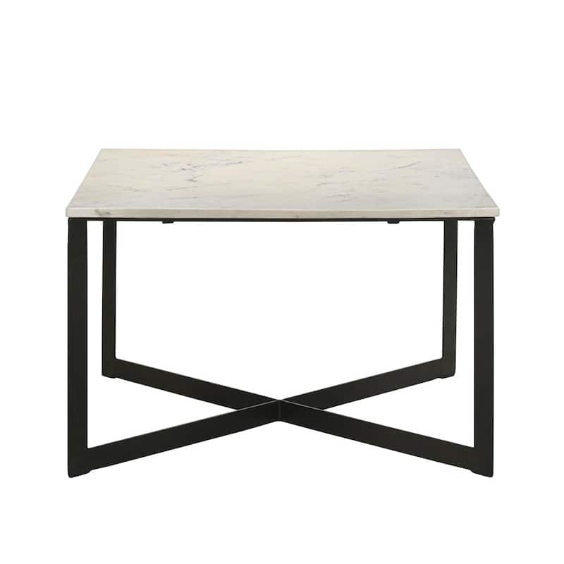 Square Faux Marble Top Coffee Table with Cross-legs in White and Black - White and Black - MDF