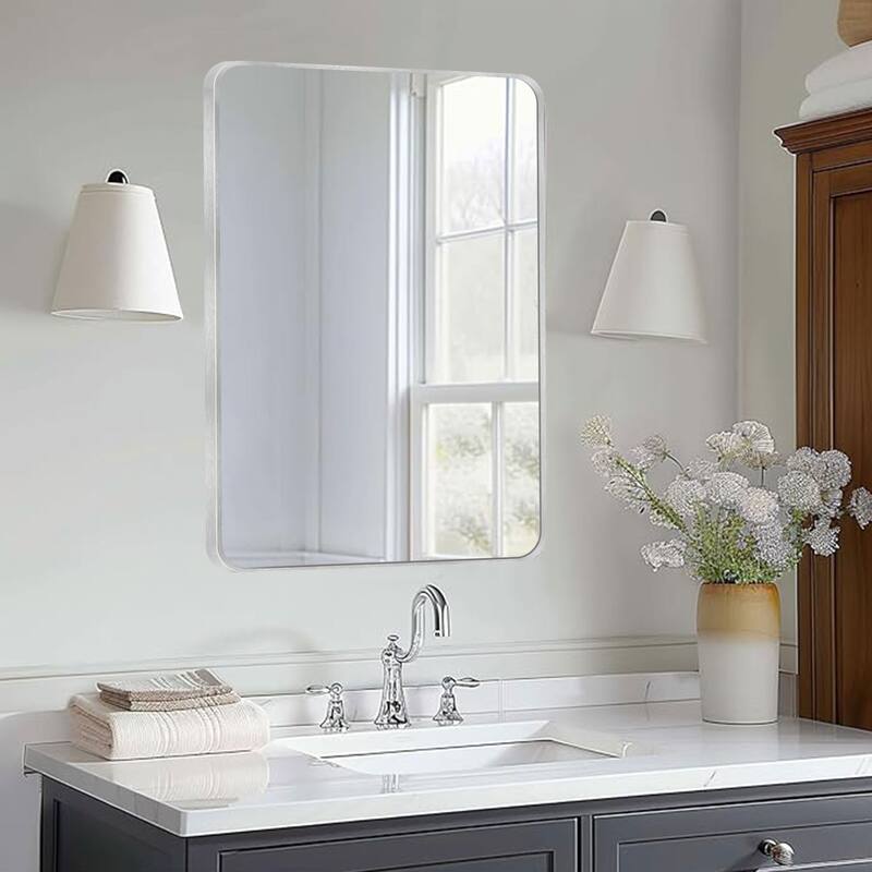Wall Mount Bathroom Rectangle Vanity Mirror (Horizontal/Vertical) - 22x30 - Silver