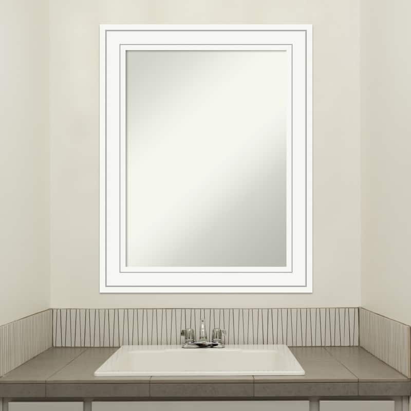 Non-Beveled Wood Bathroom Wall Mirror - Craftsman White Frame
