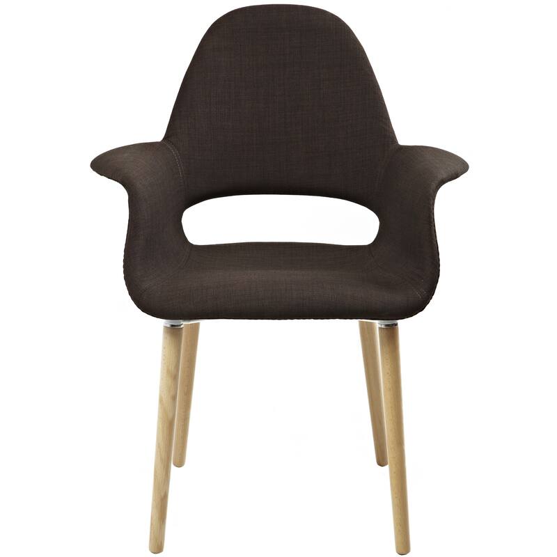 Organic Upholstered Fabric Modern Armchair with Natural Wooden Legs for Dining Room Office or Accent Lounge Side Chair - Brown