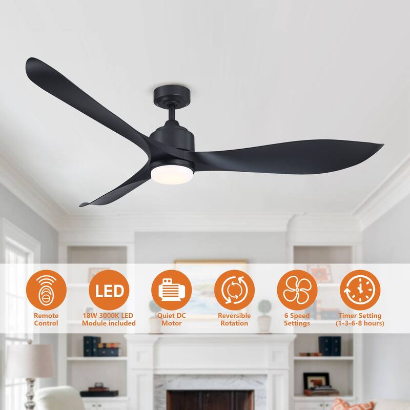 66" Classic Black/ Brown ABS Propeller LED Ceiling Fan with Light and Remote
