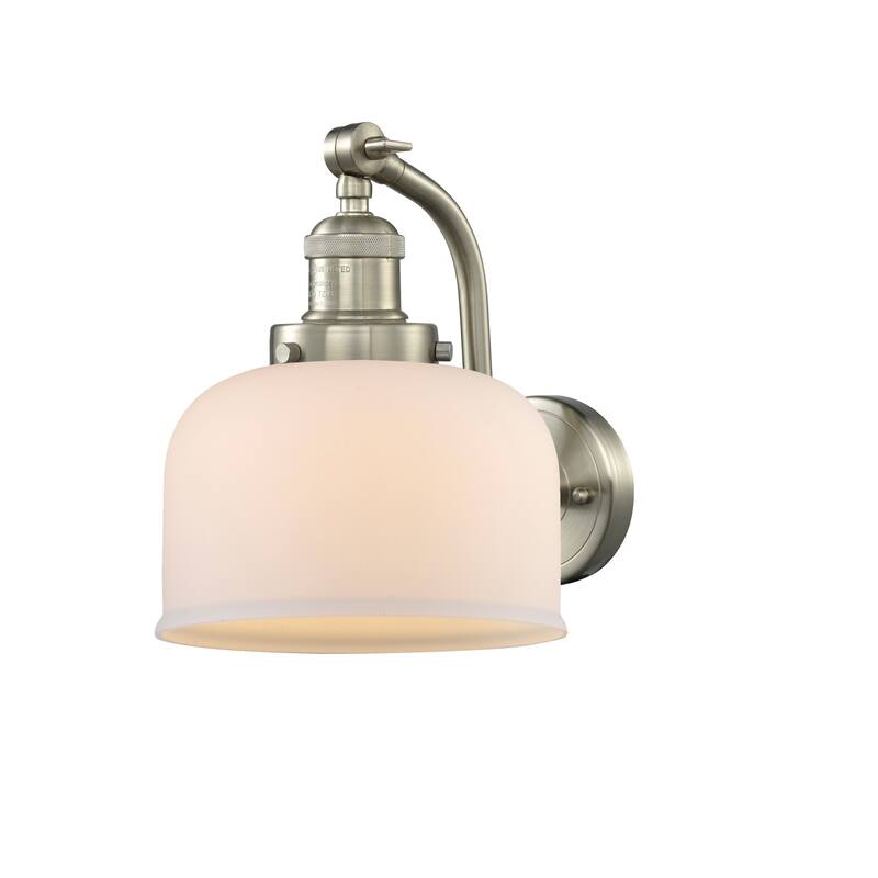 Innovations Lighting Large Bell Single Light 12" Tall Bathroom Sconce - Brushed Satin Nickel / Matte White Cased