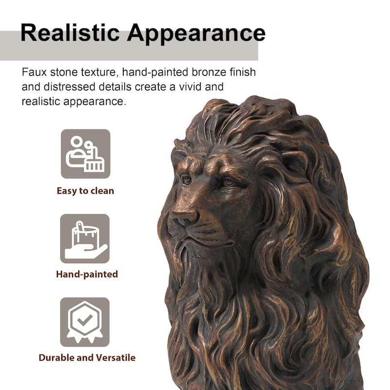 Glitzhome Set of 2 MGO Majestic Sitting Guardian Lion Statues Porch Sculpture Outdoor Indoor