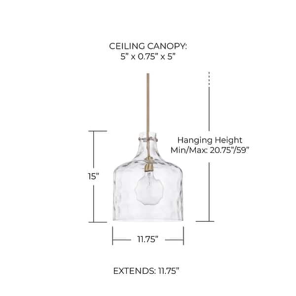 dimension image slide 1 of 4, 1-Light Clear Water Glass Shade Pendant