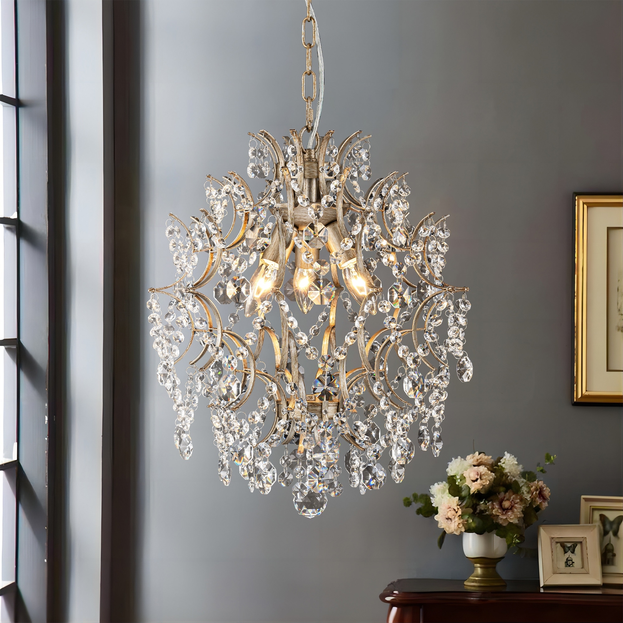 Rennnsan 3-Light Vintage Retro Tiered Crystal Chandelier for Dining Room/Living Room