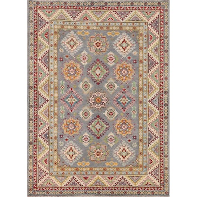 Traditional Grey Kazak Area Rug Handmade Wool Carpet - 5'1" x 6'11"