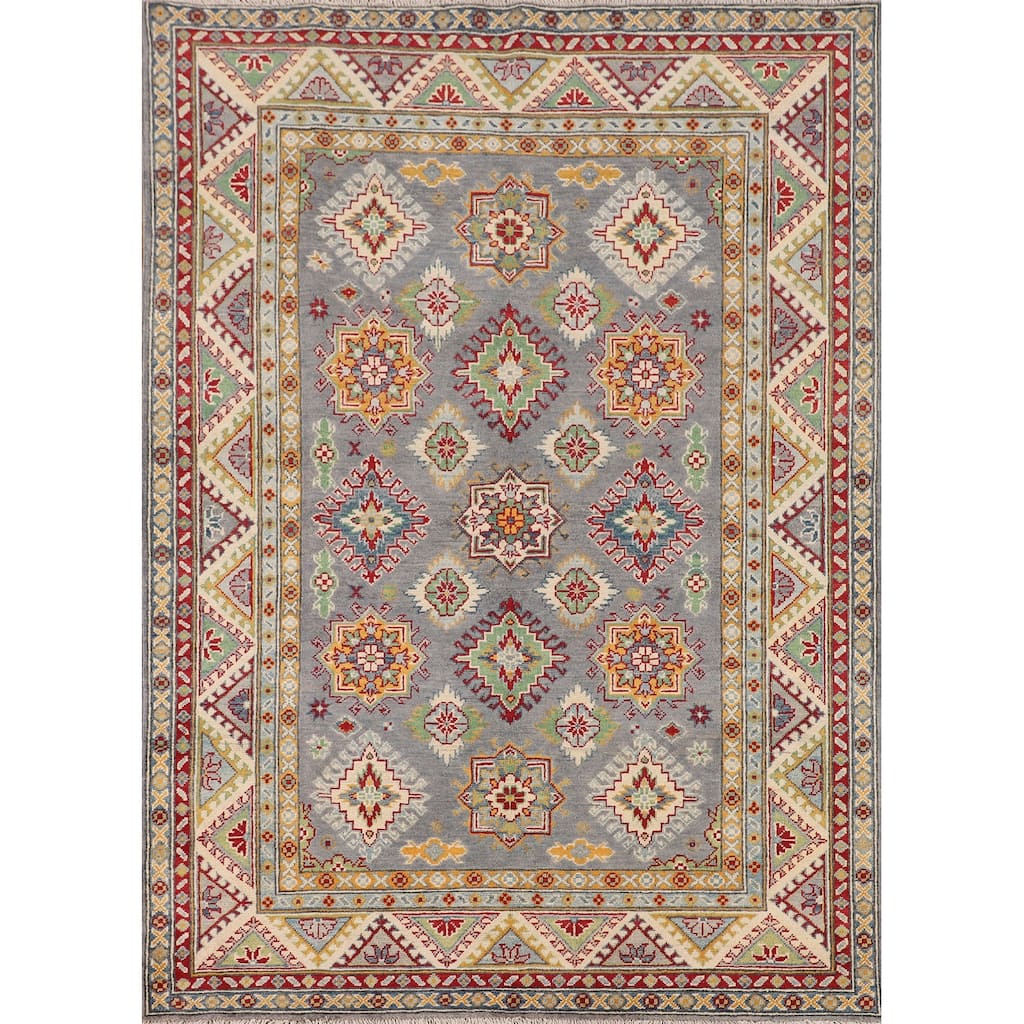Traditional Grey Kazak Area Rug Handmade Wool Carpet - 5'1" x 6'11"