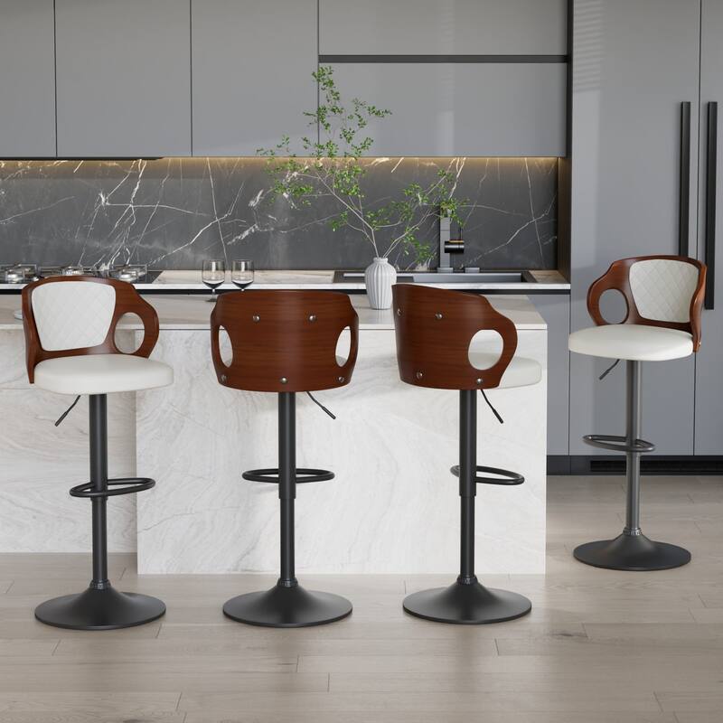 Swivel Bar Stools Set Kitchen Island Counter Height Bar Chairs Faux Leather Upholstered Armless Counter Stools