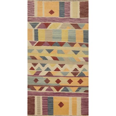 Hand Woven Oriental 100% Wool Carpet Southwestern Tribal Multi-Colored Kilim Area Rug - 4' 2'' X 2' 1''