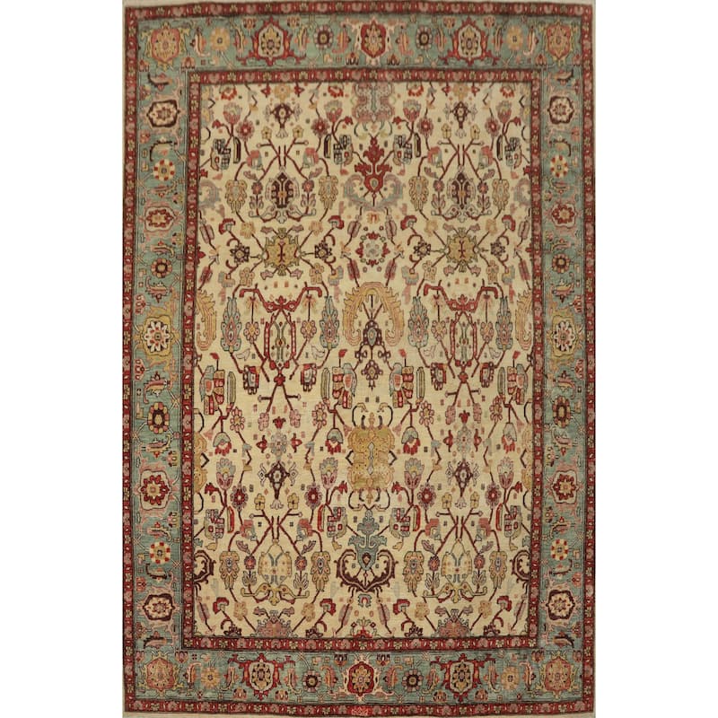 Hand Knotted Traditional Wool Beige Geometric Area Rug - 10' 9'' X 8' 3''