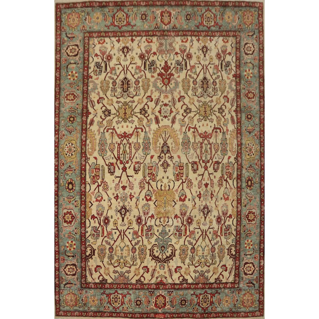 Hand Knotted Traditional Wool Beige Geometric Area Rug - 10' 9'' X 8' 3''