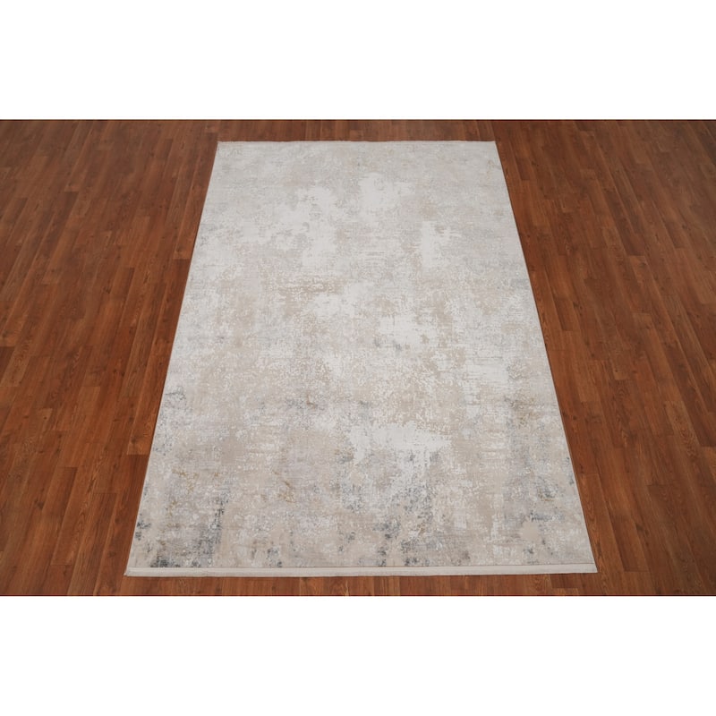 Machine Made Oriental Polyester Carpet Modern Abstract Beige & Ivories Abstract Area Rug - 7' 5'' X 5' 2''