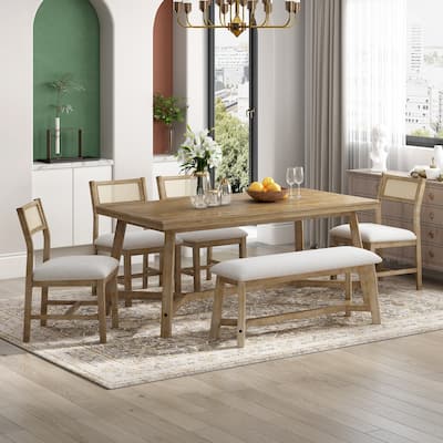 Trexm Farmhouse 6-piece Dining Sets with Upholstered by GDFStudio