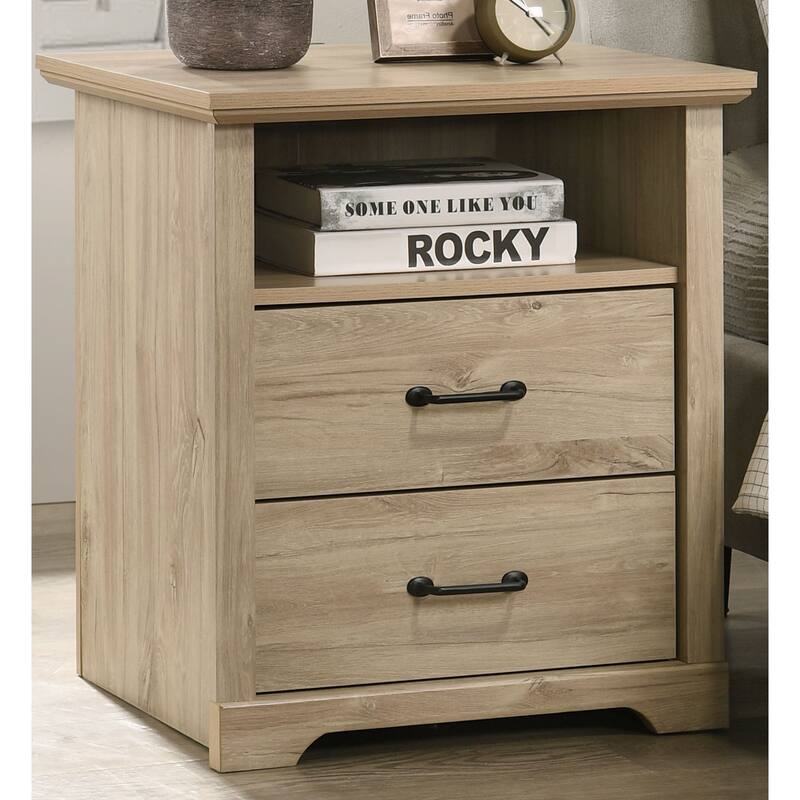 22inch Light Oak Nightstand with 2 Drawers and USB Charging Ports
