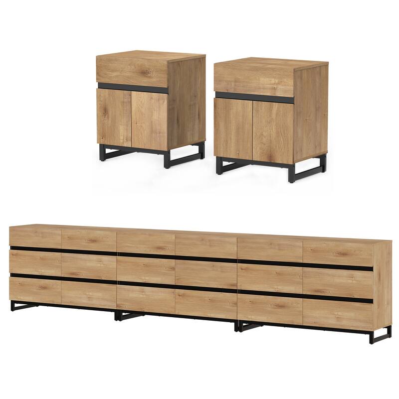 3-Piece Dresser And Nightstand Set,Dresser With 18 Drawers, 2 Nightstand for Bedroom, Bedroom Furniture Set