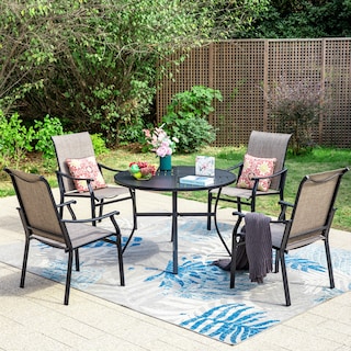 MAISON ARTS 5/7-Piece Patio Dining Set, Round Metal Table and 4/6 Textilene Fabric Padded Armchairs