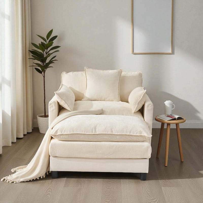 Modern Chenille Accent Chair with Ottoman, Oversized Upholstered Armchair for Living Room & Bedroom Reading