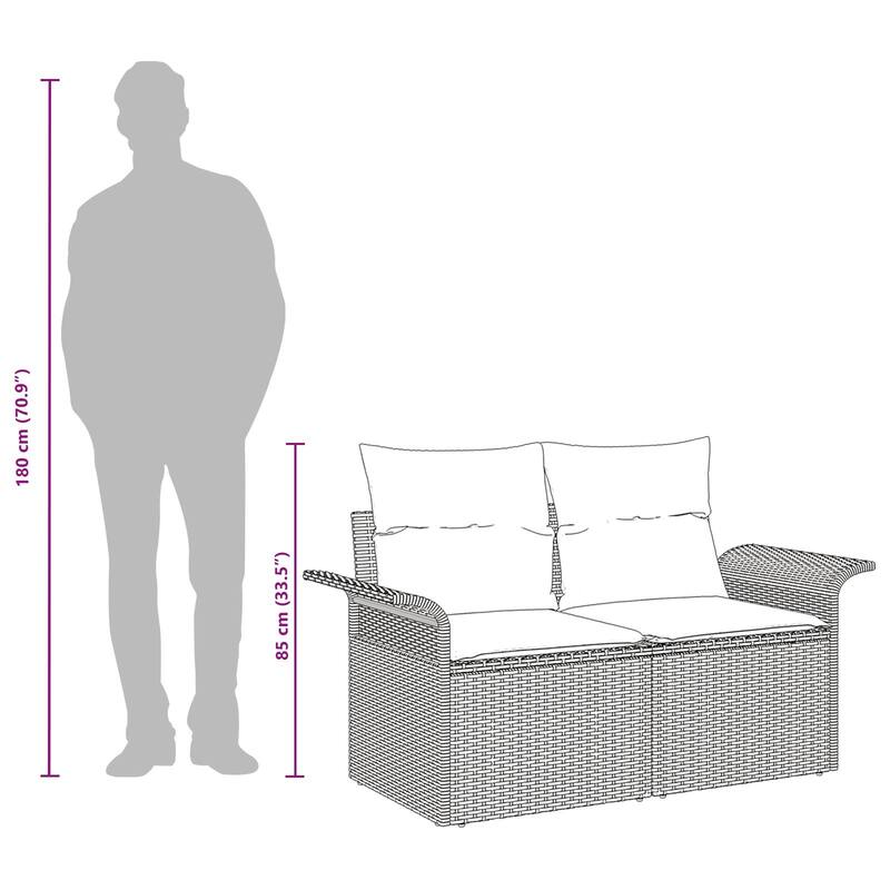 vidaXL 2-Seater Garden Sofa with Cushions Black/Brown/Grey Poly Rattan