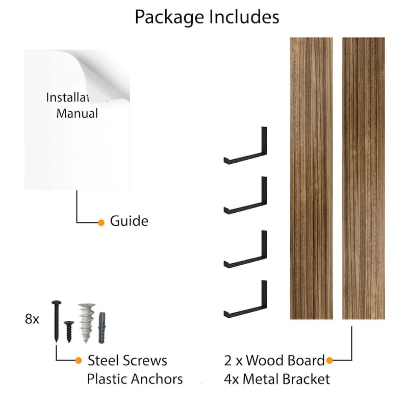 Wallniture Forte 60 Inch Long Bookshelf, Floating Shelf for Wall Decor, 9.25" & 11.25" Depth Options, Farmhouse, Burnt, 2 Pcs