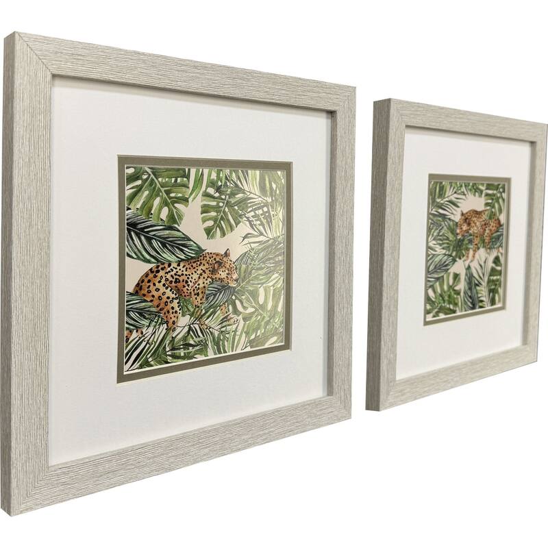 HomeRoots Set Of Two Jungle Hangout Distressed White Framed Wall Art