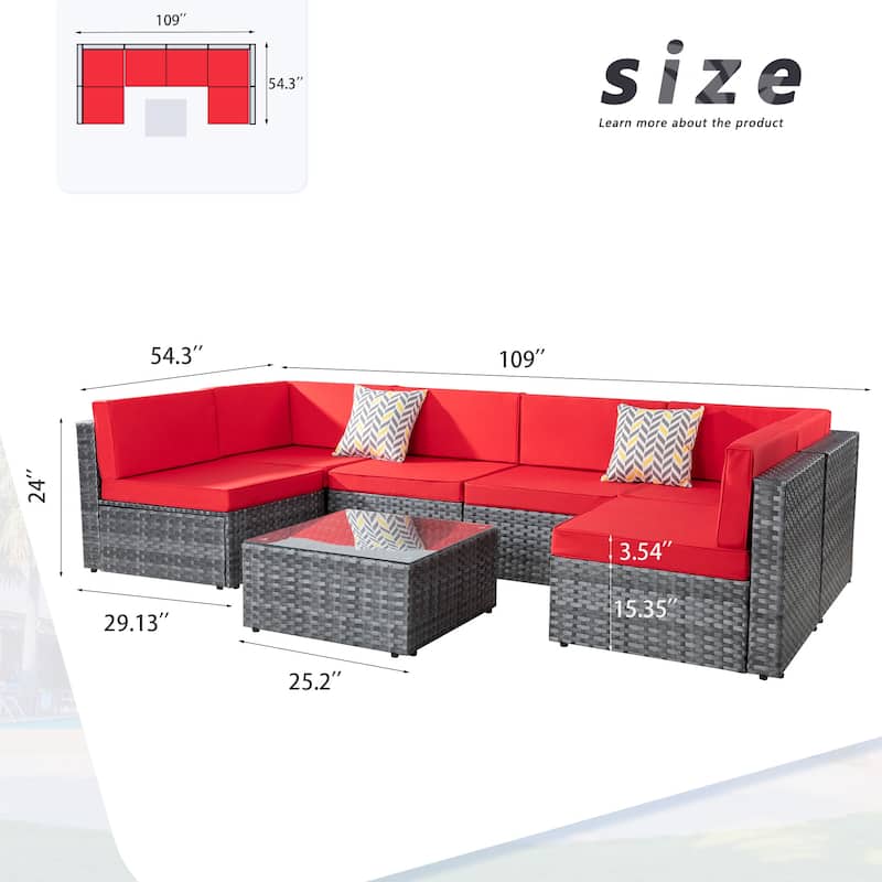 Futzca 7 Pieces Outdoor Patio Sectional Sofa Couch