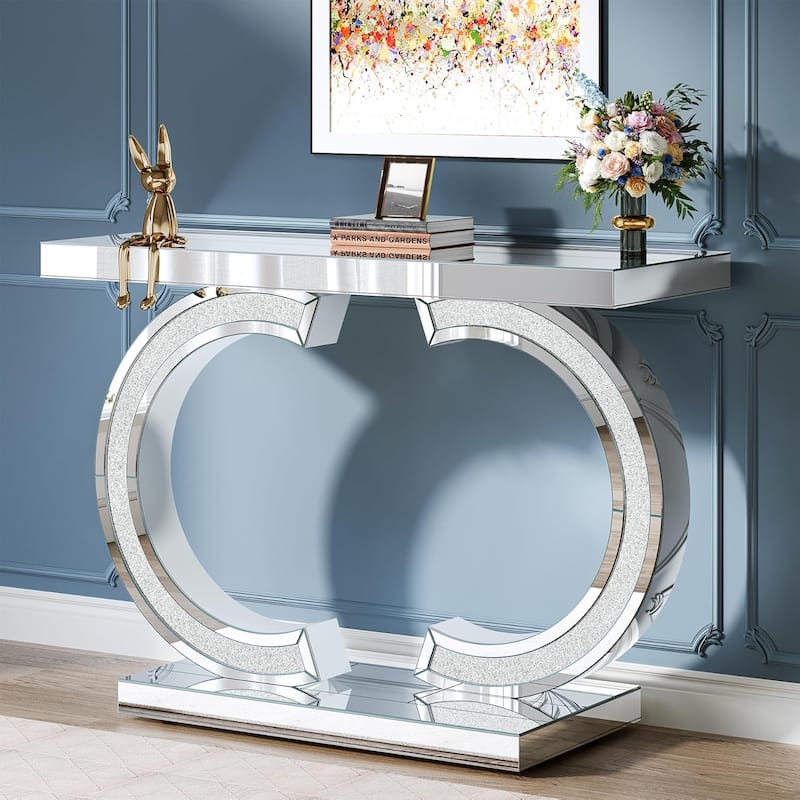 Silver Console Table, 39” Mirror Entryway Table for Entrance