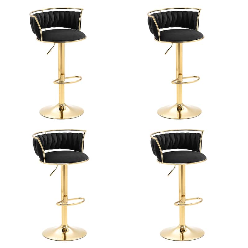 4 Set Modern Velvet Adjustable Swivel Bar Stools with Metal Frame