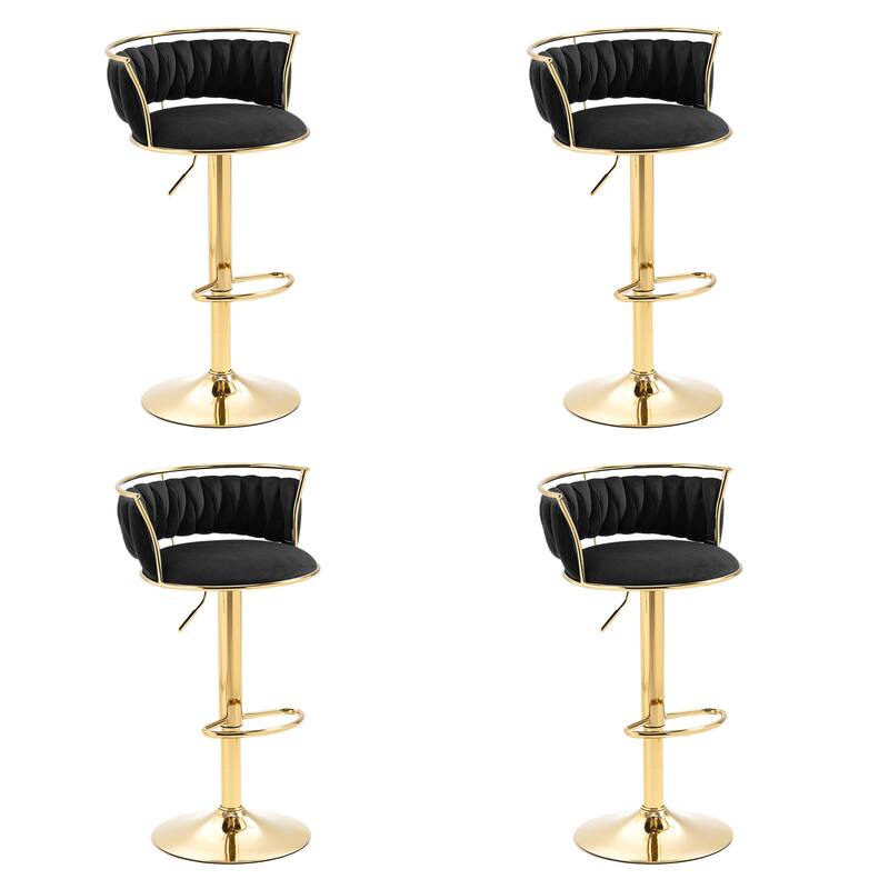 Velvet Upholstered Adjustable Bar Stool Swivel Counter Chair Set of 2