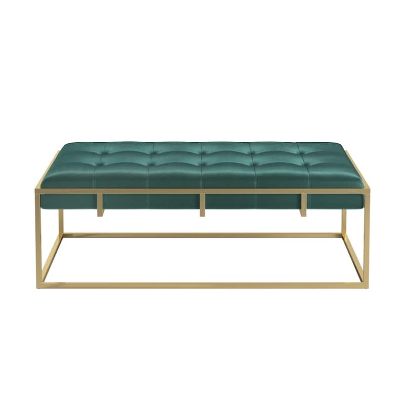 Perdita Gold Finish Velvet Rectangular Tufted Ottoman by iNSPIRE Q Bold