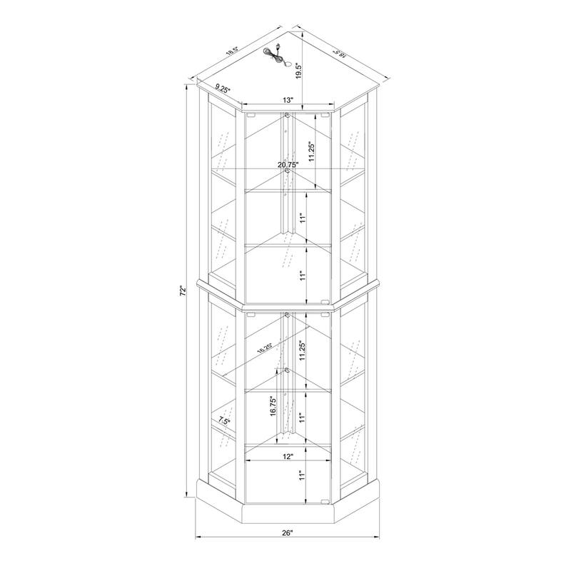 6 Shelf Lighted Display Cabinet with Adjustable Shelves (No E26 Bulb)