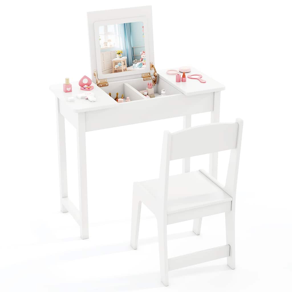 Gymax Kids Vanity Table & Chair Set 2-in-1 Princess Makeup Dressing